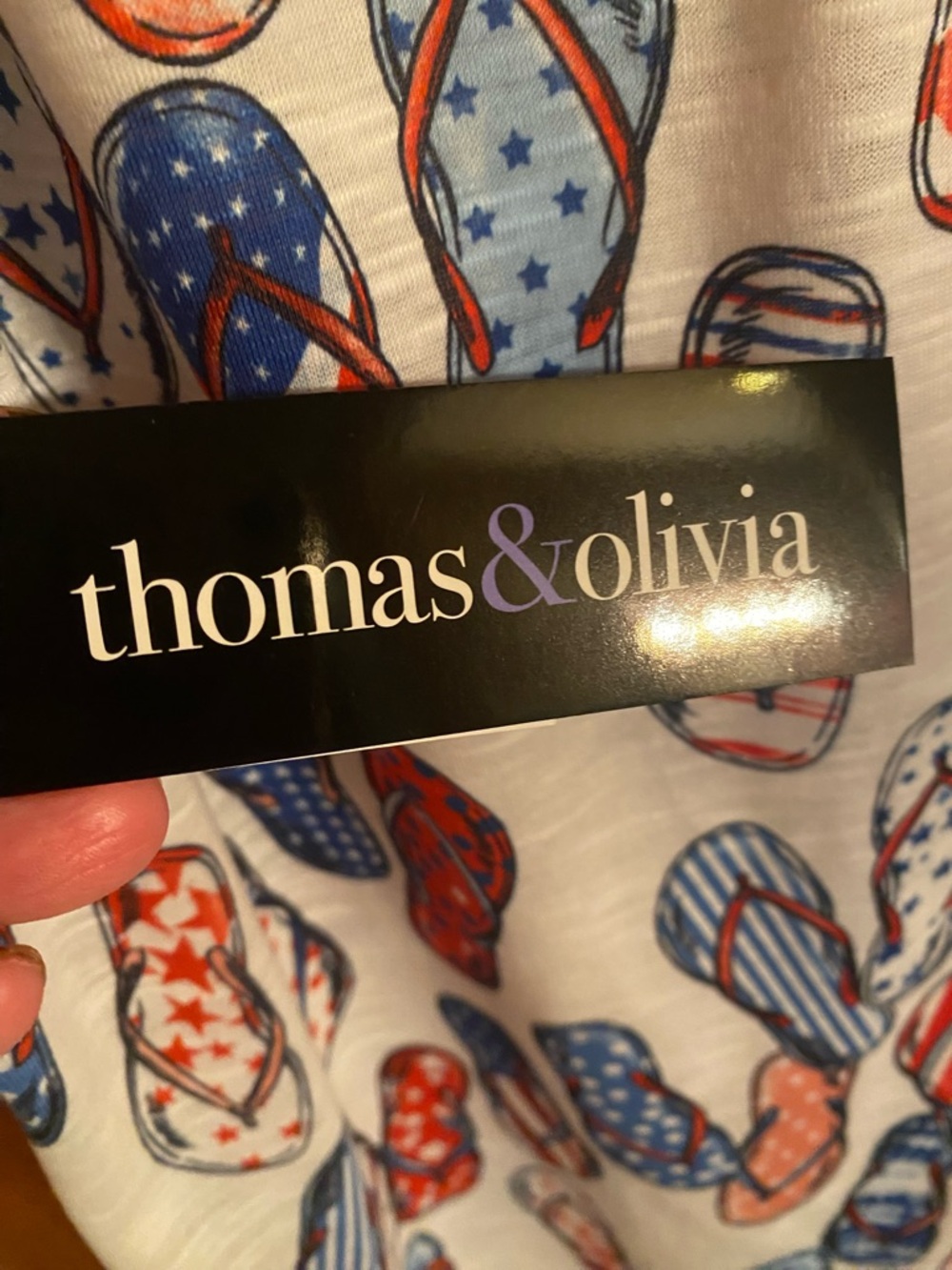 Thomas & Olivia (T/O) sleeveless tank top w/ patriotic flip-flop print NWT SZ L - Picture 2 of 6